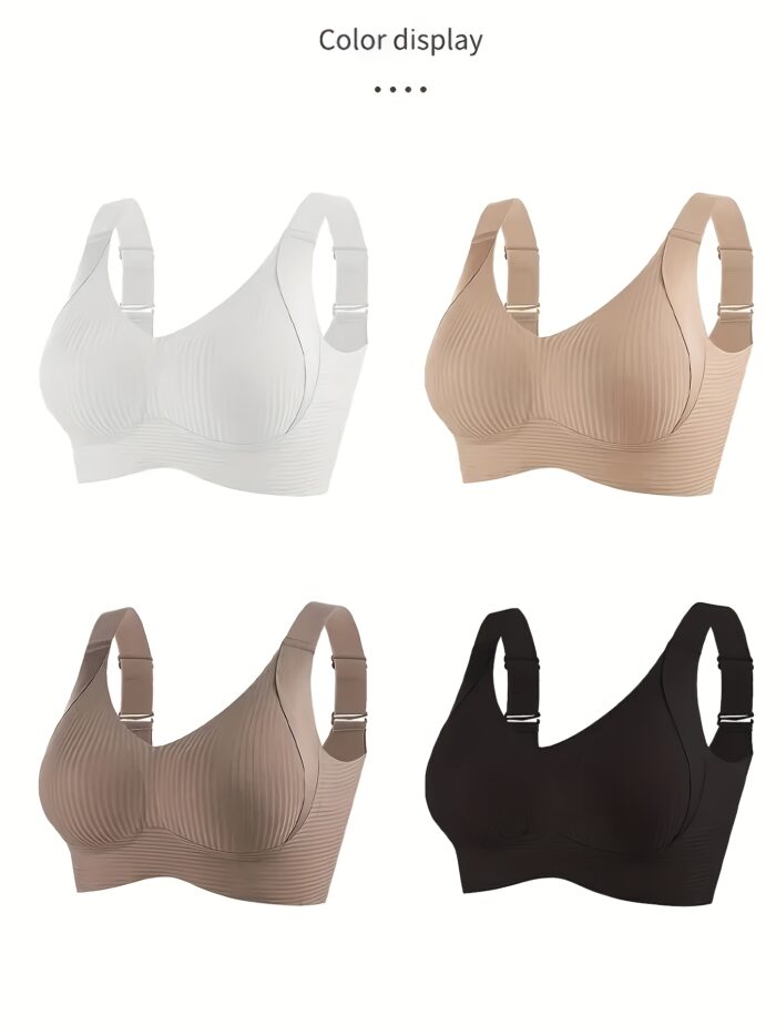 4pcs Seamless Wireless Bras – Full Coverage, Anti-Sag Lift, Ribbed Nylon (Beige/Nude) - Image 6