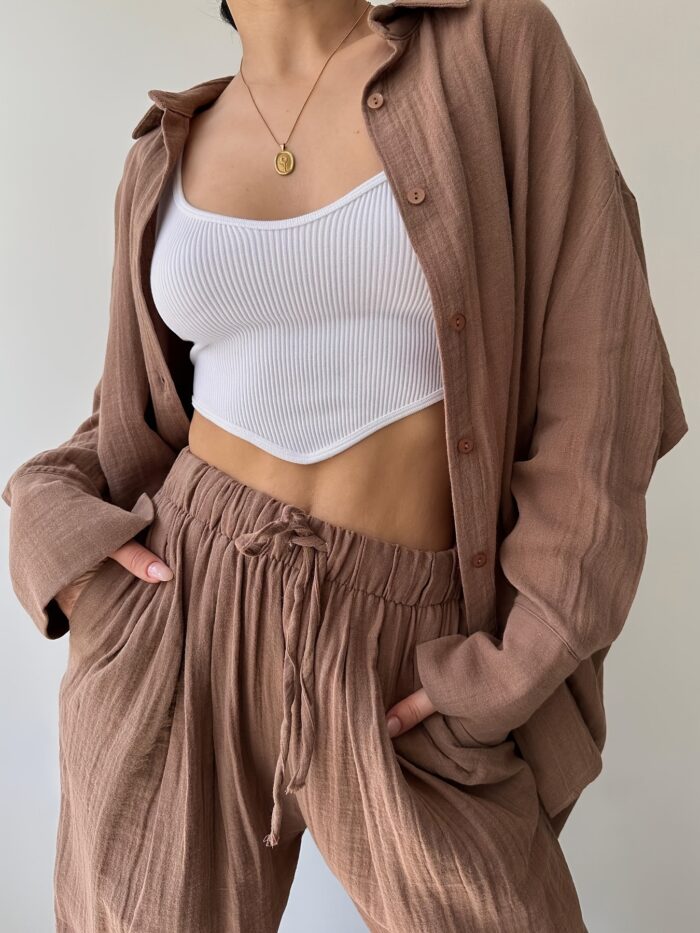 2-Piece Women's Fashion Suit – Lapel Long-Sleeve Shirt & High-Waisted Pants - Image 5