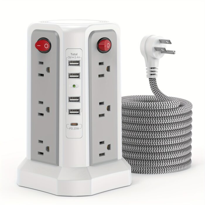 Power Strip Tower with USB C – 16 AC Outlets, 5 USB Ports, Flat Plug Surge Protector - Image 5
