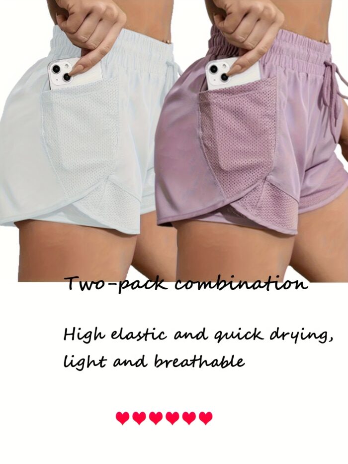 2pcs Women’s Sports Shorts Set – High-Waist, Quick-Dry & Breathable for Yoga & Running - Image 2