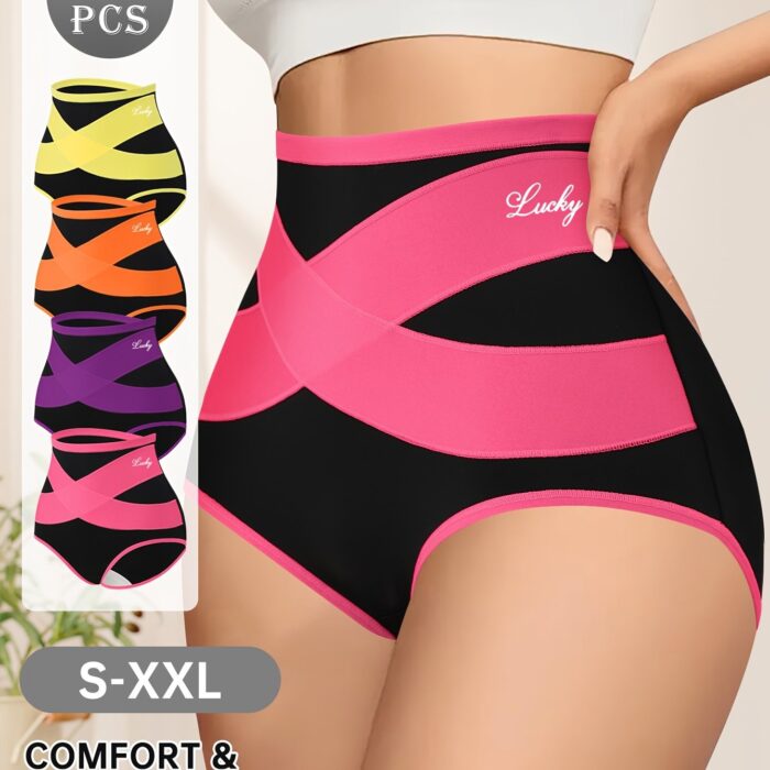4pcs Tummy Control Panties – High-Waisted Shaping Briefs with Mesh & Cross Waistband - Image 7