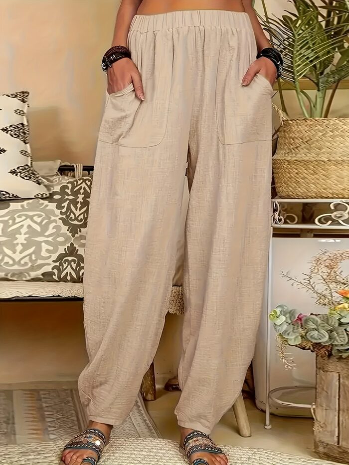 4pcs Women's Lightweight Harem Pants – Elastic Waist, Loose Fit with Pockets (Multi-Color) - Image 9