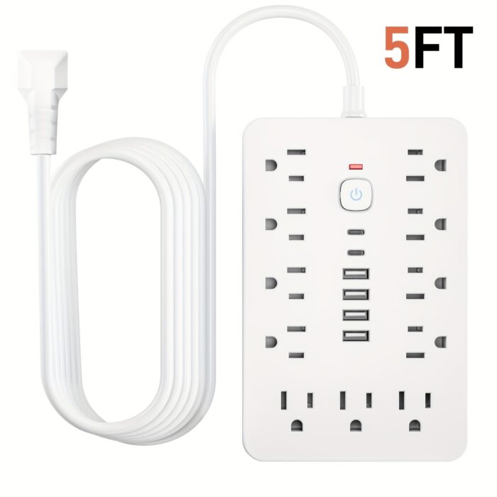 17-in-1 Surge Protector Power Strip – 11 AC, 4 USB, 2 Type-C, Flat Plug Design - Image 3