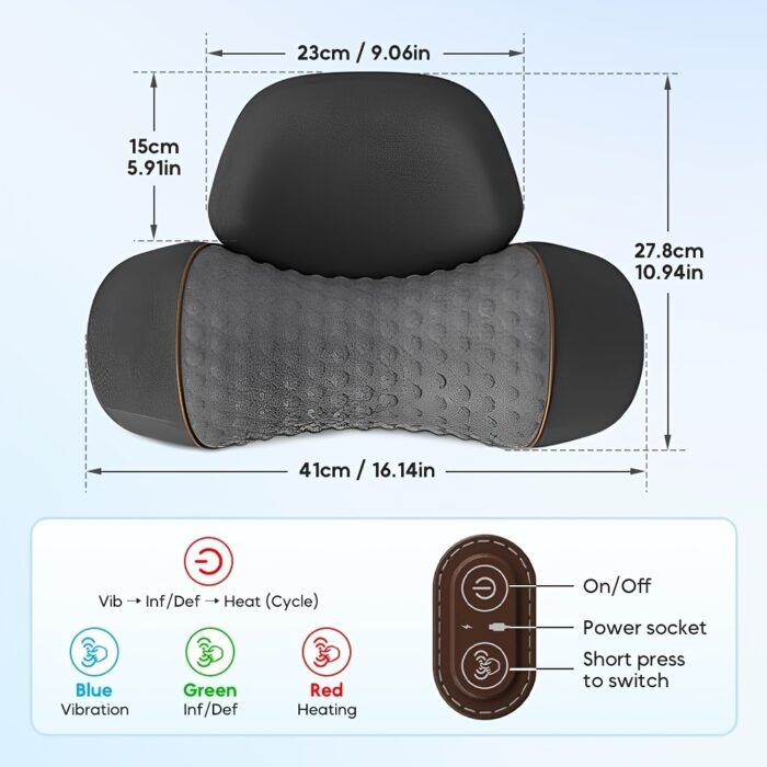 Heated Ergonomic Neck Pillow – Contoured Design, Thermostatic Heating & 3 Vibration Modes (Gray) - Image 6