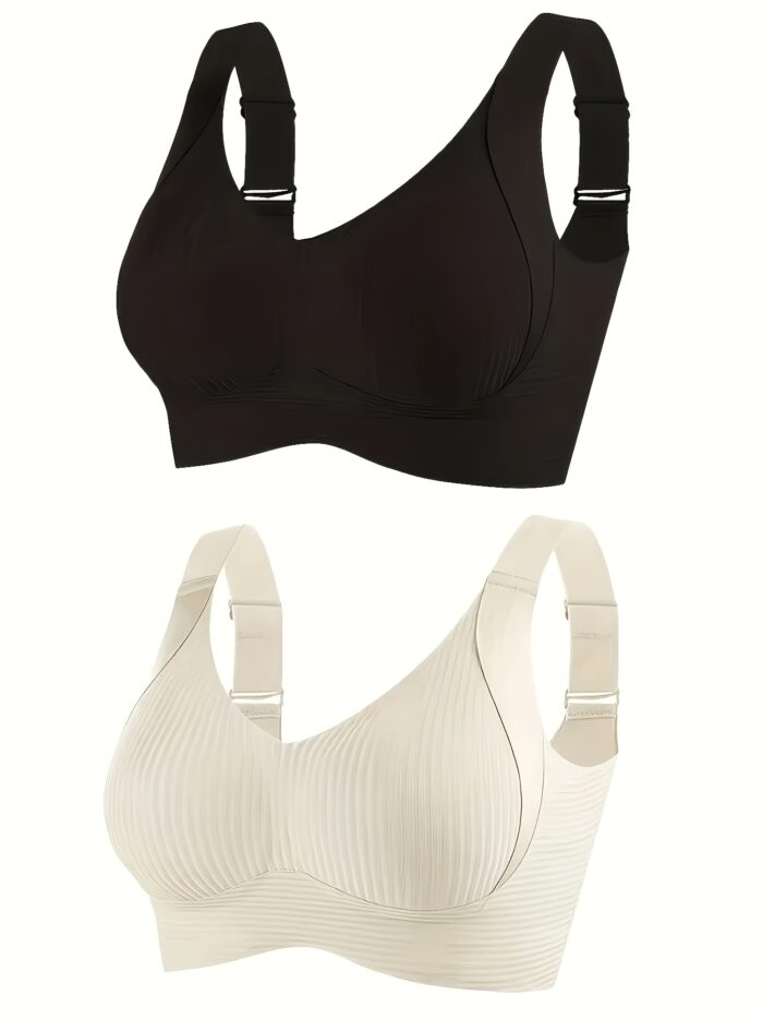 4pcs Seamless Wireless Bras – Full Coverage, Anti-Sag Lift, Ribbed Nylon (Beige/Nude) - Image 4