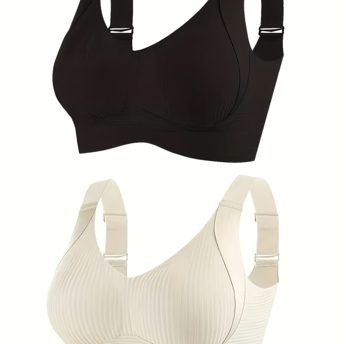 4pcs Seamless Wireless Bras – Full Coverage, Anti-Sag Lift, Ribbed Nylon (Beige/Nude) - Image 13