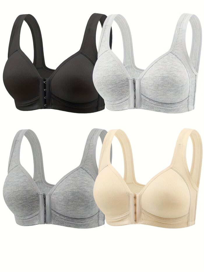 4pcs Seamless Push-Up Bras – Front Closure, Wirefree & Breathable Nylon (Beige & Black) - Image 9