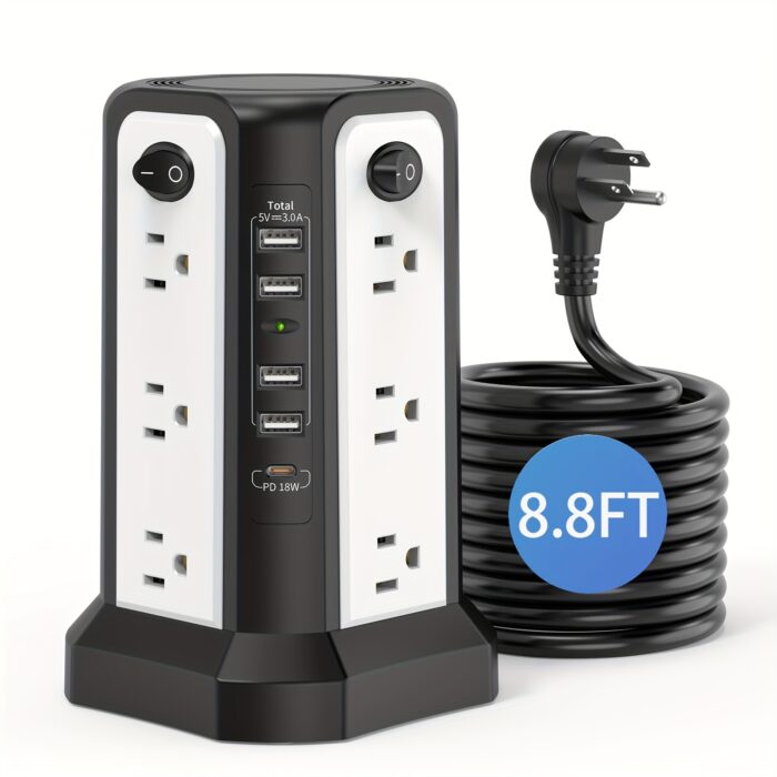 Power Strip Tower with USB C – 16 AC Outlets, 5 USB Ports, Flat Plug Surge Protector - Image 16