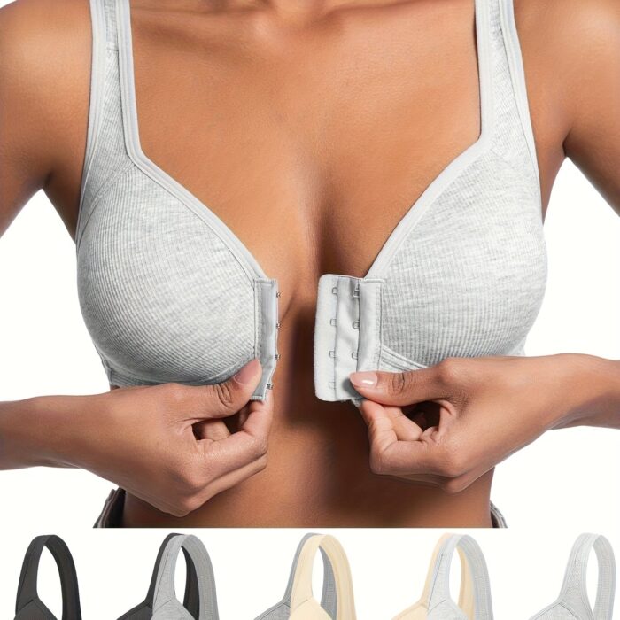 4pcs Seamless Push-Up Bras – Front Closure, Wirefree & Breathable Nylon (Beige & Black) - Image 12