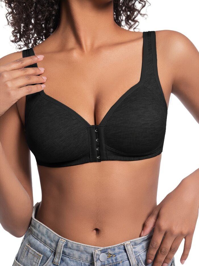 4pcs Seamless Push-Up Bras – Front Closure, Wirefree & Breathable Nylon (Beige & Black) - Image 5