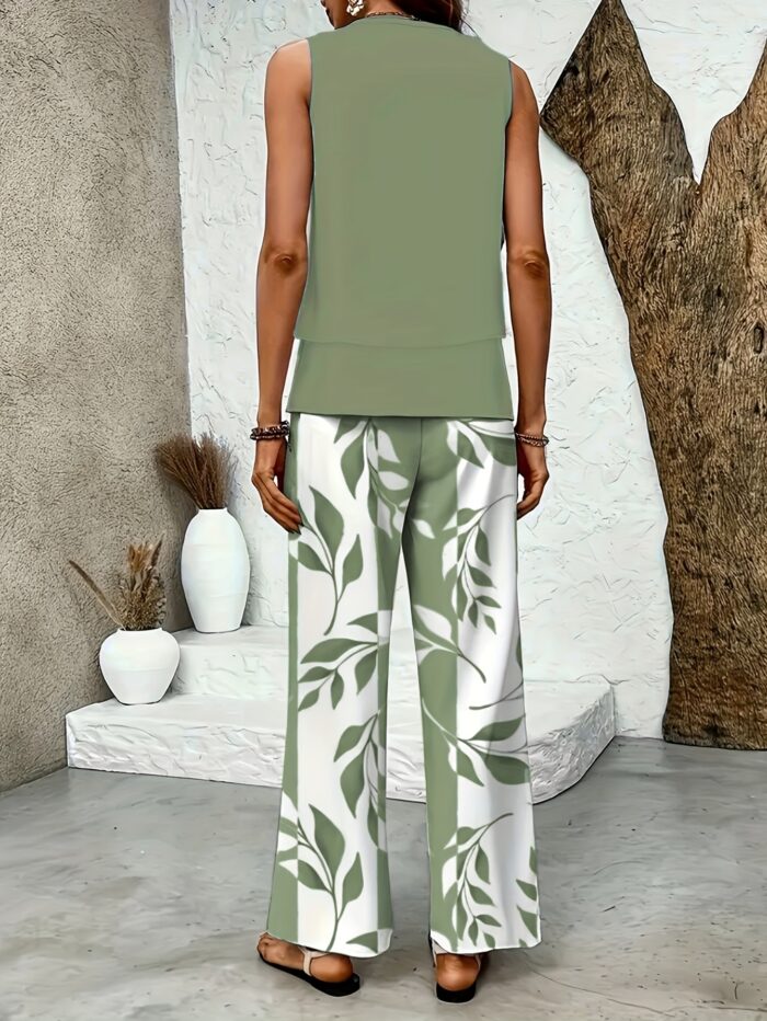 Textured Stripe Vest Suit – Square Neck Sleeveless Top & Straight Pants, Double-Layer Comfort - Image 10