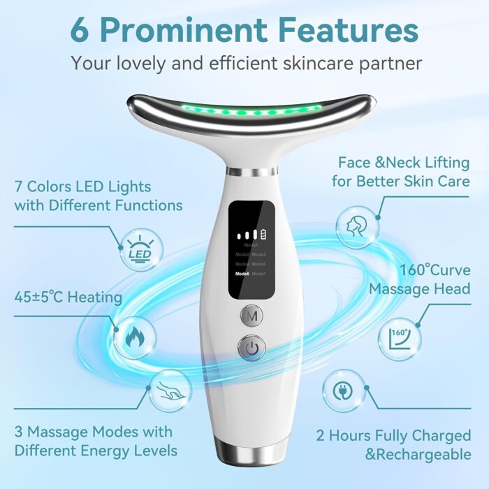 7-Color Neck & Facial Massager – USB Rechargeable LED Skincare Tool with Vibration - Image 4