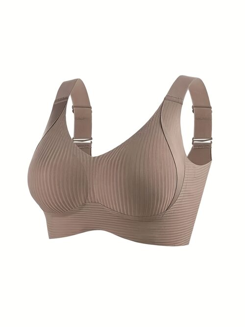 4pcs Seamless Wireless Bras – Full Coverage, Anti-Sag Lift, Ribbed Nylon (Beige/Nude)
