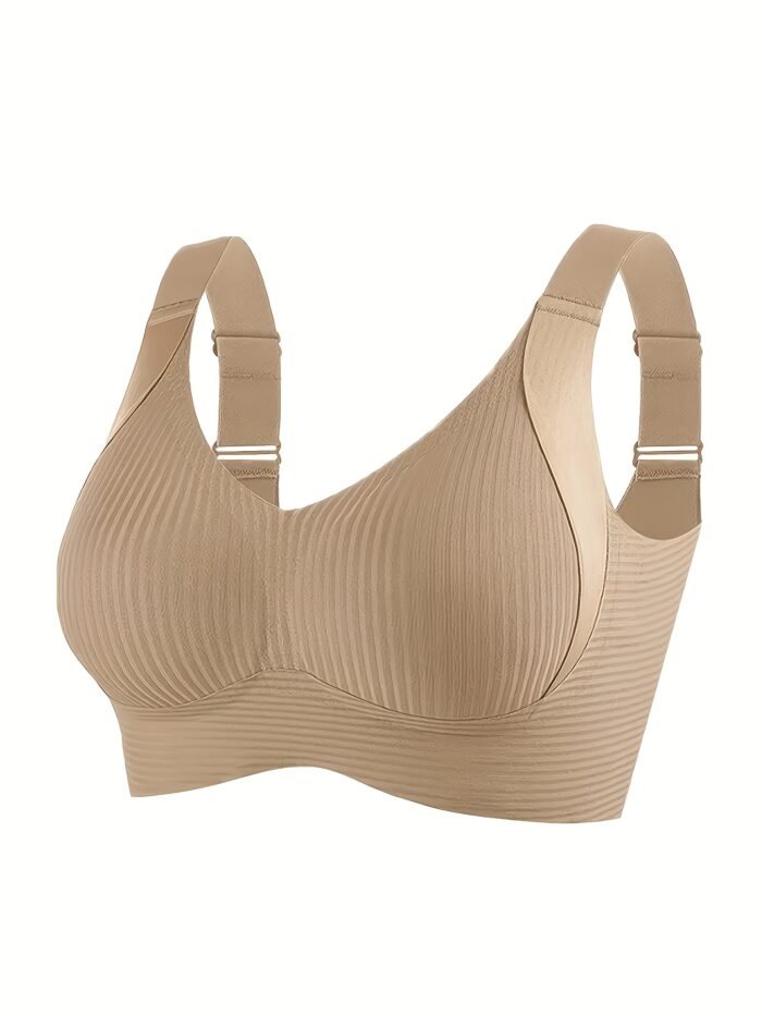 4pcs Seamless Wireless Bras – Full Coverage, Anti-Sag Lift, Ribbed Nylon (Beige/Nude) - Image 2