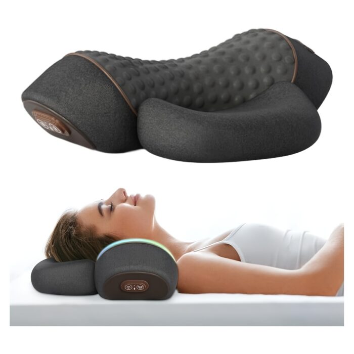 Heated Ergonomic Neck Pillow – Contoured Design, Thermostatic Heating & 3 Vibration Modes (Gray) - Image 2