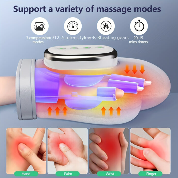 Hand Massager with Heat & Compression – 3 Modes, 4 Temps, Finger & Palm Relief - Image 3