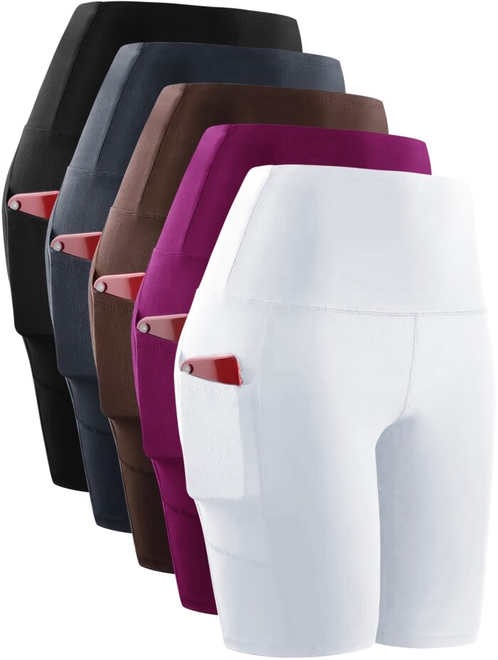 5pcs High-Waisted Workout Shorts – 6" Length, Pocketed, Soft Tummy Control for Yoga & Running