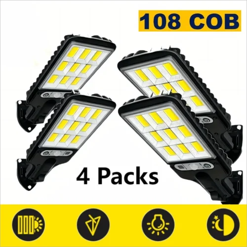 1/2/4-Pack Solar Street Lights – 108 COB LED with Remote & Motion Sensor, 3 Adjustable Modes