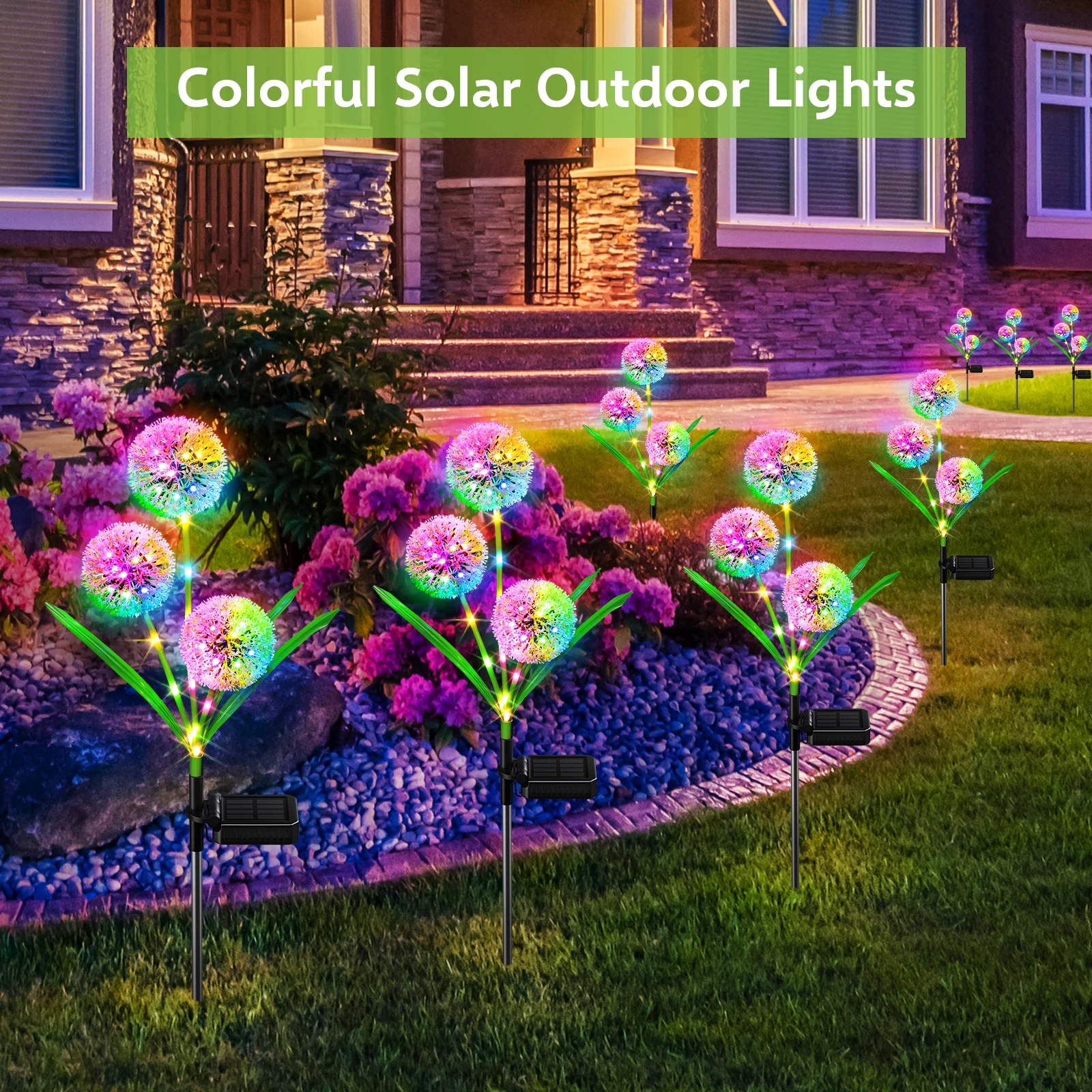 4 Pack Solar Dandelion Garden Lights – 72 LED Colorful Outdoor Decor for Yard & Pathway - Image 5