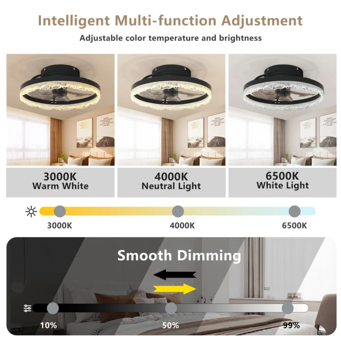 16" Smart Silent Ceiling Fan with Light – Flush Mount LED Fan with Hidden Blades & Natural Airflow - Image 4