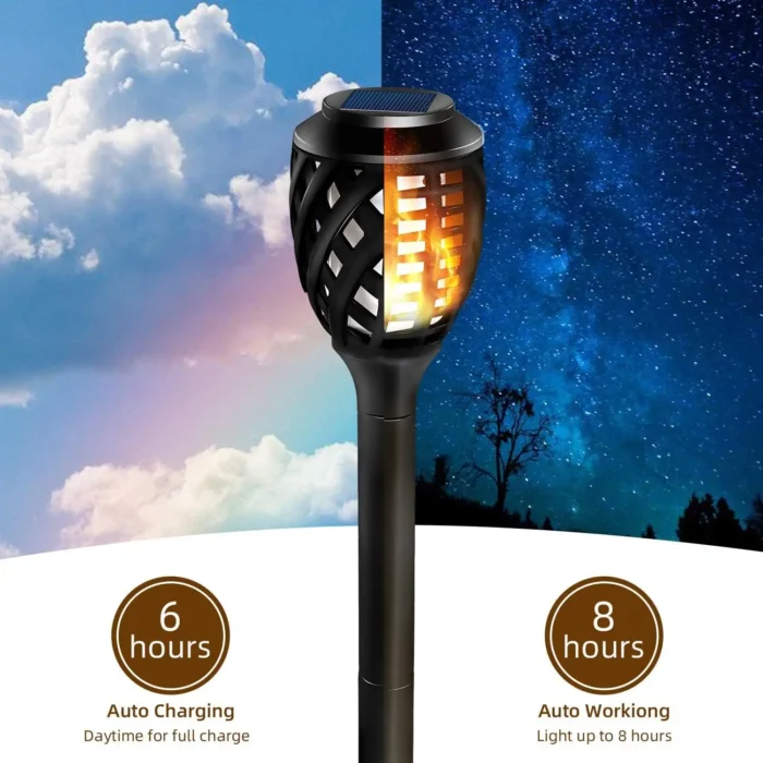 8PCS Solar Yard Lights – Water-Resistant Flickering Flame Torch Landscape Lighting - Image 4