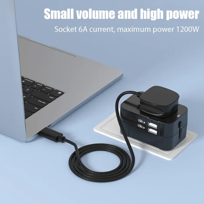 All-in-One International Travel Adapter – 2 USB Ports, Universal Plug for US/EU/UK/AU - Image 2