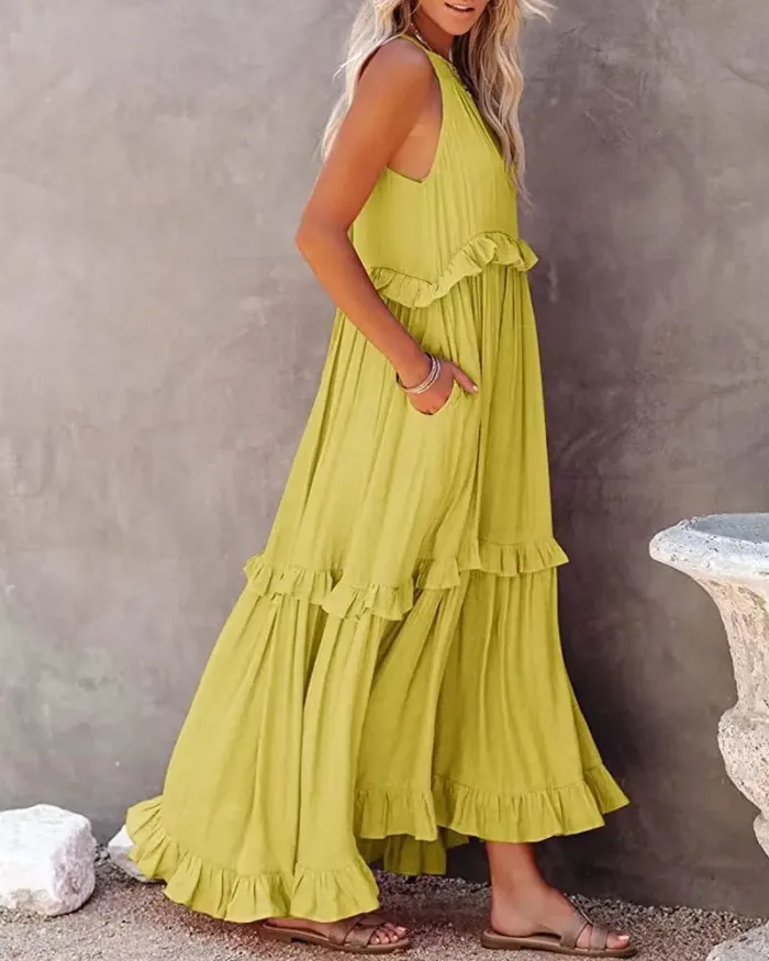 Women’s Elegant Ruffle Maxi Dress – Sleeveless Summer Beach Sundress - Image 35