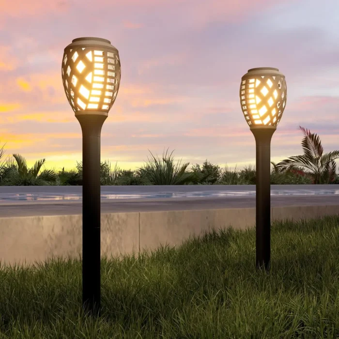 8PCS Solar Yard Lights – Water-Resistant Flickering Flame Torch Landscape Lighting - Image 2