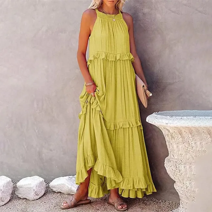 Women’s Elegant Ruffle Maxi Dress – Sleeveless Summer Beach Sundress - Image 9