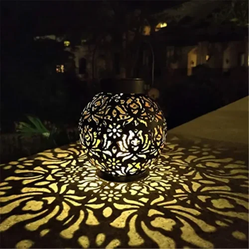 Outdoor Solar Hanging Garden Light – Hollow Iron Art LED Waterproof Landscape Projection Lamp