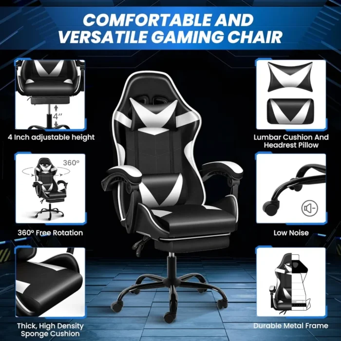 Ergonomic Gaming Chair with Footrest – Reclining, Adjustable, Lumbar Support - Image 4