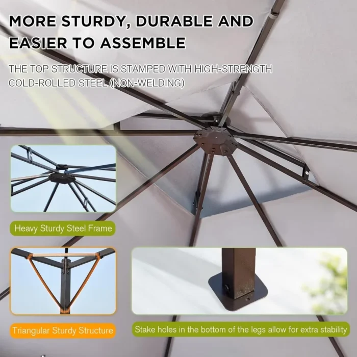 Heavy-Duty Metal Gazebo with Mosquito Netting & Dual Air Roof - Outdoor Patio Tent - Image 3