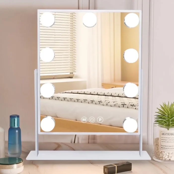 Illuminated Vanity Mirror – 9 LED Bulbs, 10x Magnifier, 3 Color Modes & 360° Swivel - Image 7