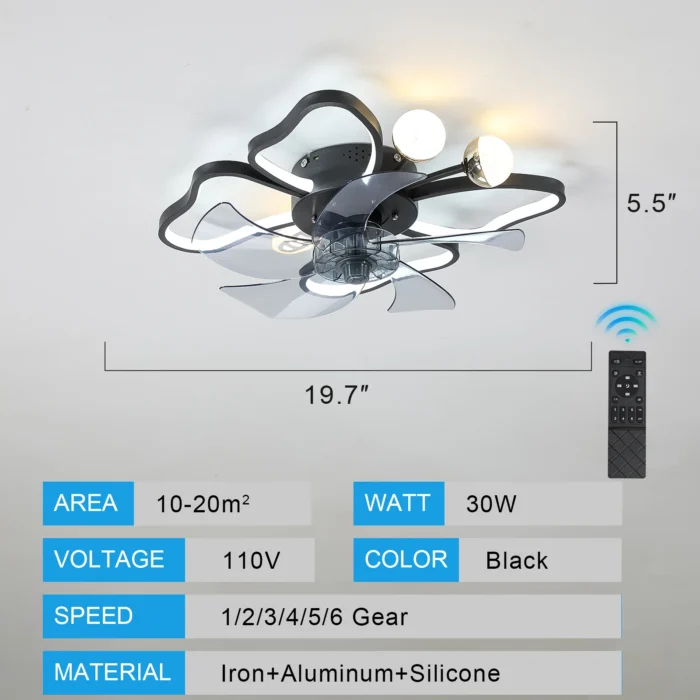 ARLGSITE Modern Ceiling Fan with Lights – Transparent Blades, 6-Speed Remote, LED Adjustable Lamp - Image 3