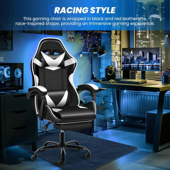 Ergonomic Gaming Chair with Footrest – Reclining, Adjustable, Lumbar Support - Image 3