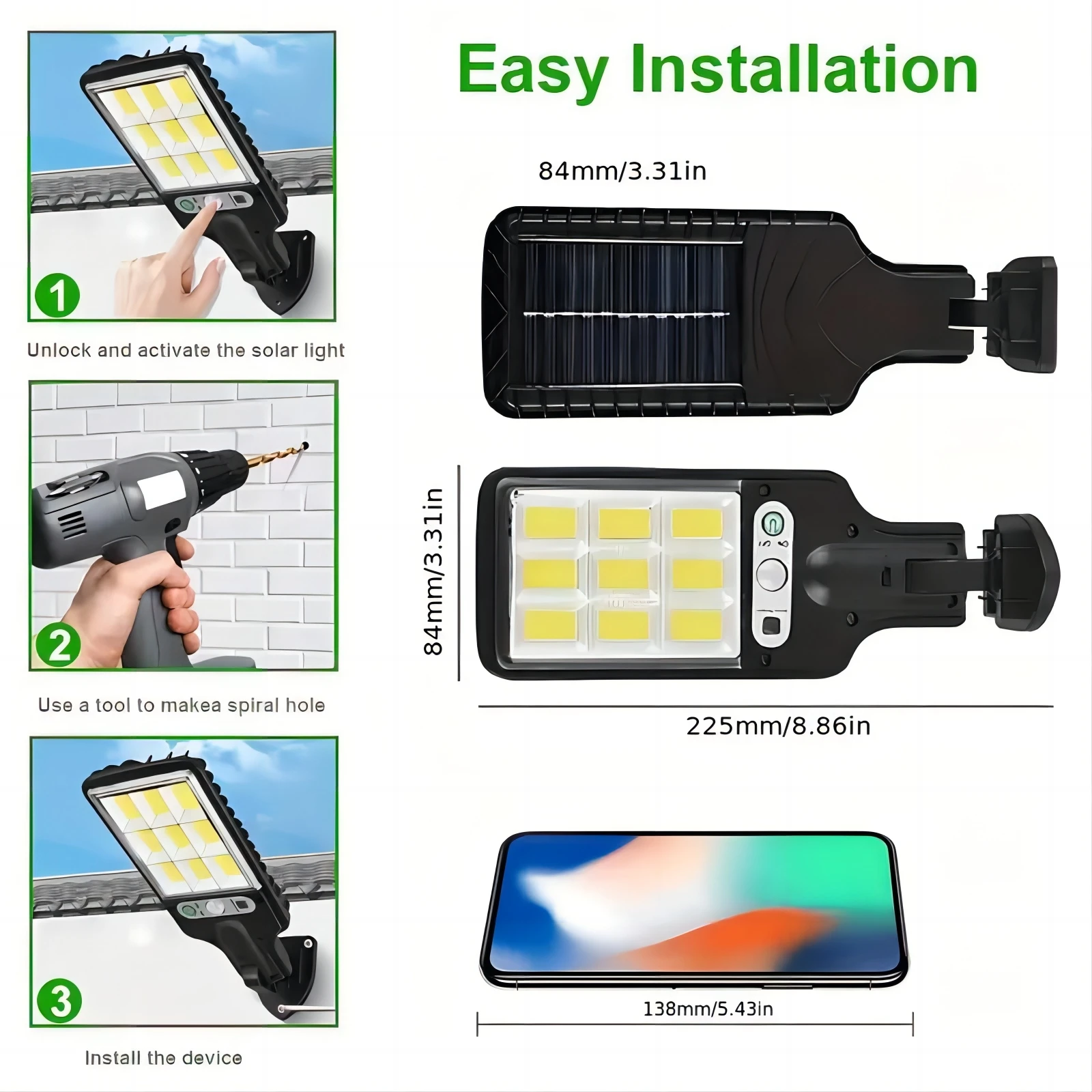 1/2/4-Pack Solar Street Lights – 108 COB LED with Remote & Motion Sensor, 3 Adjustable Modes - Image 6