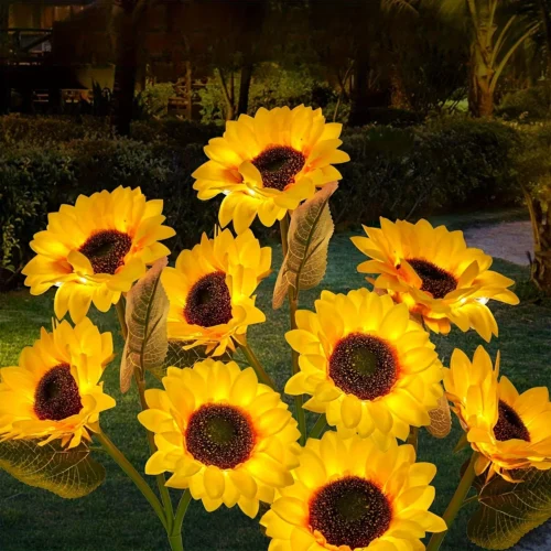 2-Pack 3-Head Solar Garden Lights – Waterproof IP65 with Realistic Sunflower Design