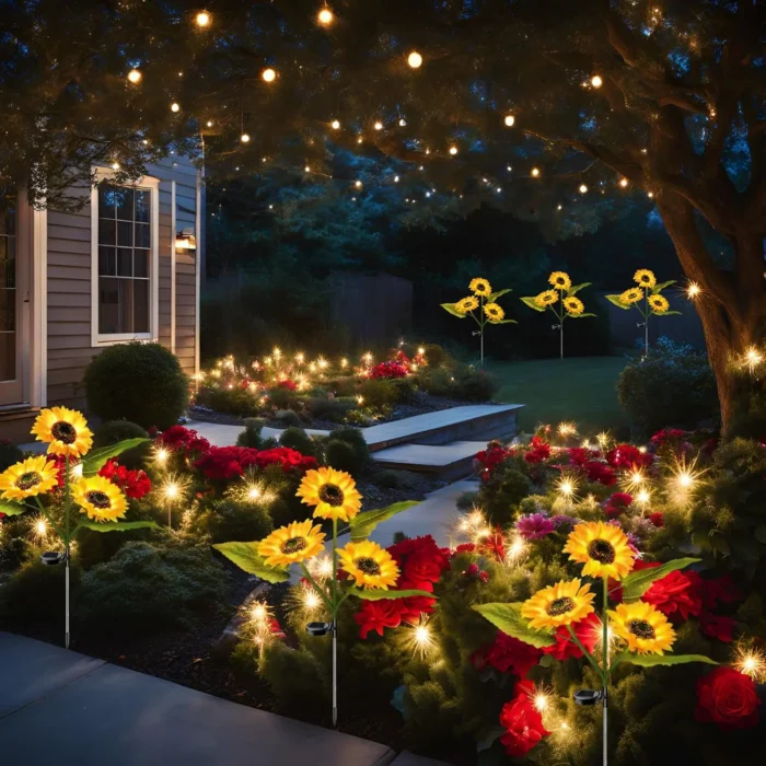 2-Pack 3-Head Solar Garden Lights – Waterproof IP65 with Realistic Sunflower Design - Image 3