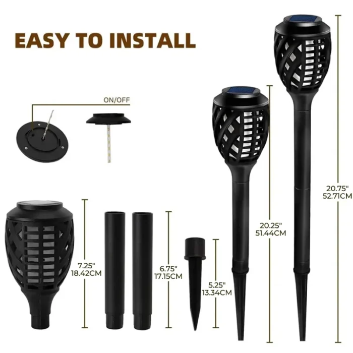 8PCS Solar Yard Lights – Water-Resistant Flickering Flame Torch Landscape Lighting - Image 5