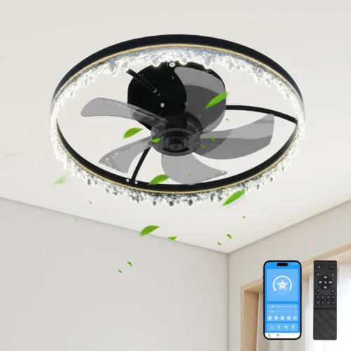 ARLGSITE Modern LED Ceiling Fan – Crystal Edge, Quiet Fan with Remote & APP Control