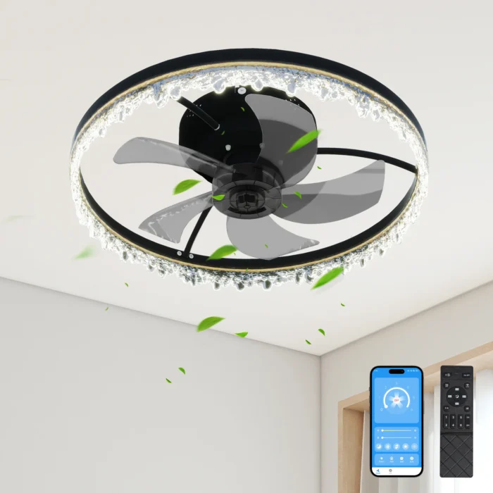 ARLGSITE Modern LED Ceiling Fan – Crystal Edge, Quiet Fan with Remote & APP Control