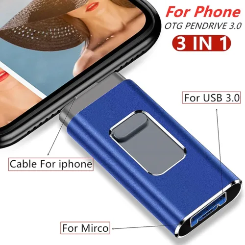 2TB OTG USB 3.0 Flash Drive – Dual Port for iPhone, iPad & Android | 128GB–2TB Mobile Pen Drive for Backup, Photos, and Files