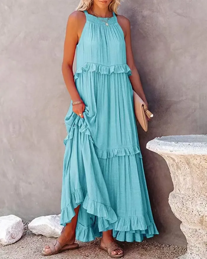 Women’s Elegant Ruffle Maxi Dress – Sleeveless Summer Beach Sundress - Image 30