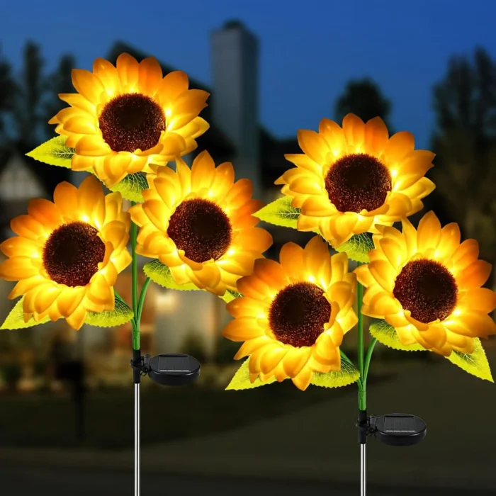 2-Pack 3-Head Solar Garden Lights – Waterproof IP65 with Realistic Sunflower Design - Image 7
