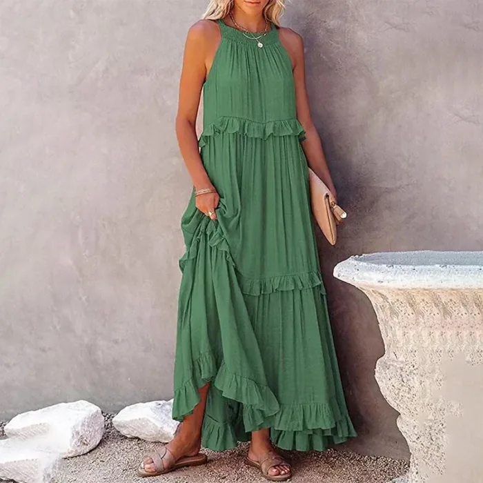 Women’s Elegant Ruffle Maxi Dress – Sleeveless Summer Beach Sundress - Image 12