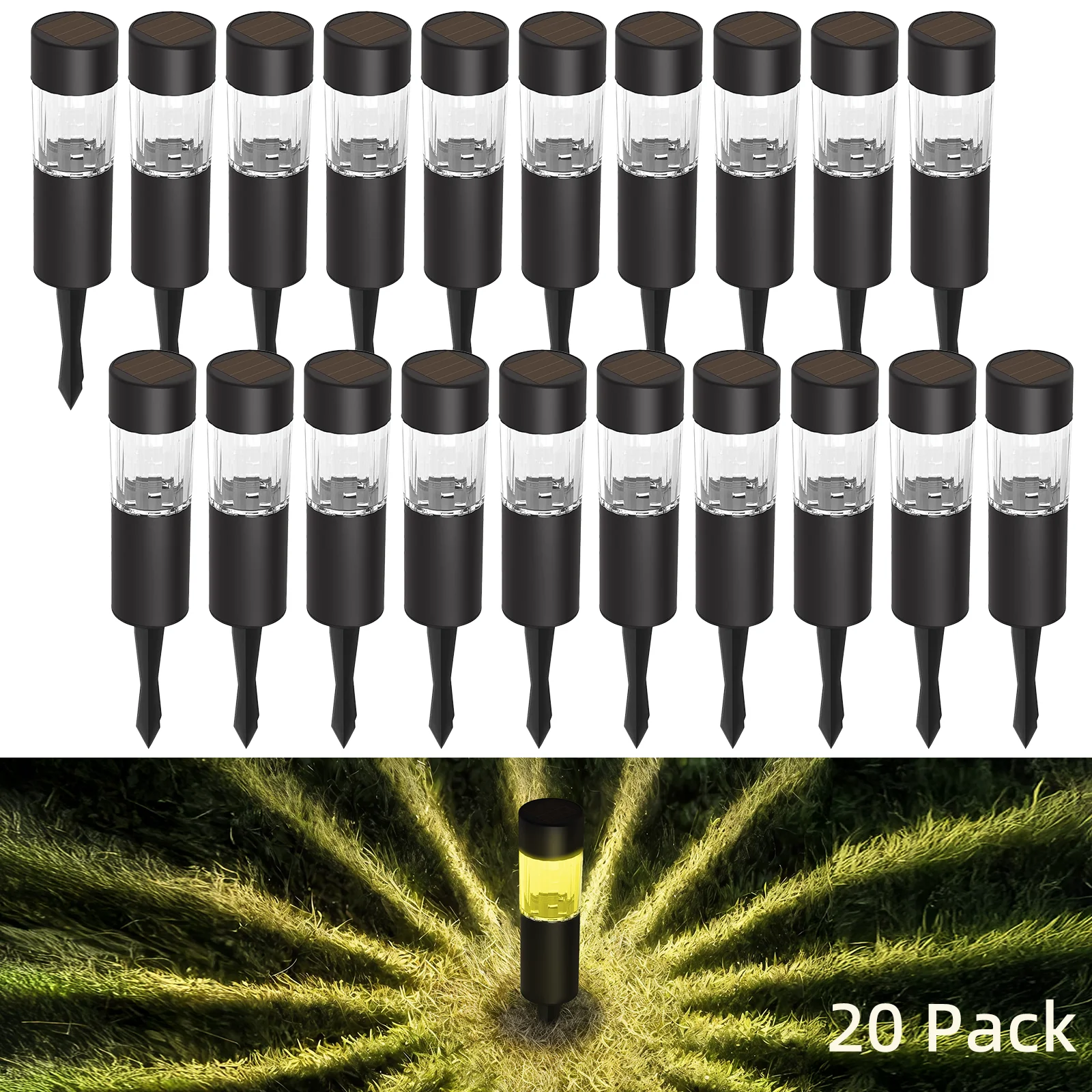 20 Pack Small Solar Pathway Lights – 3000K Warm White, Dusk to Dawn Auto On/Off