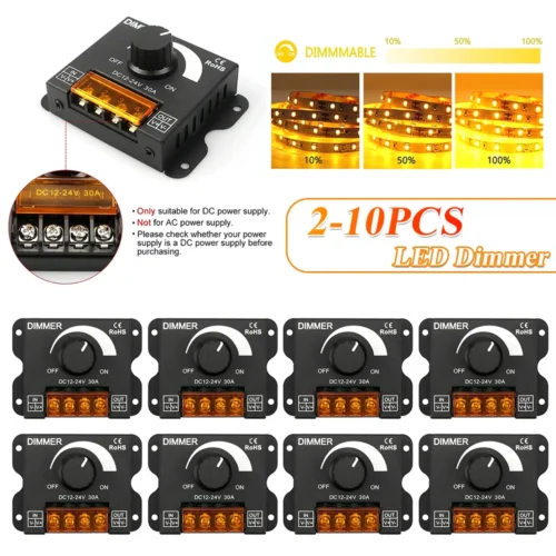 2–10PCS LED Dimmer Controller – PWM Stepless Brightness Adjuster for Single Color Strips