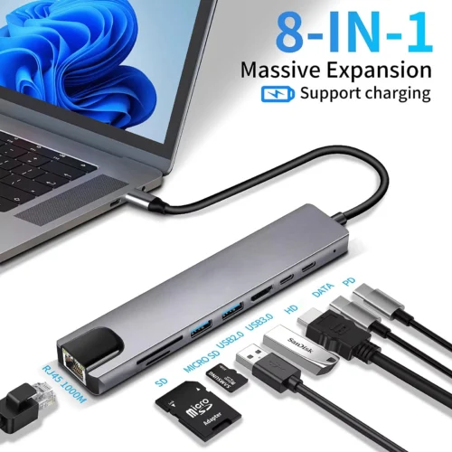 Type-C Hub 4K 30Hz – USB-C to HDMI, PD 100W, USB 3.0 Multiport Adapter for MacBook & Samsung