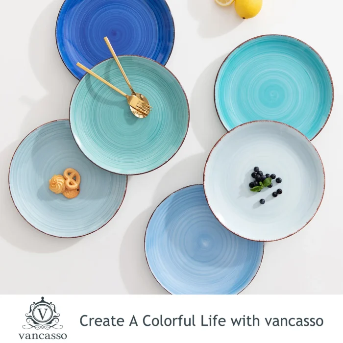 vancasso Bonita Blue 10.4" Handpainted Dinner Plate Set of 6 - Rustic Serving Plates - Image 5
