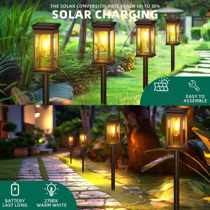 6 Pack Upgraded Solar Lights – 2700K Warm White, Super Bright 12H for Yard & Garden Walkway - Image 4